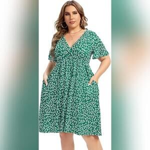 NWT AMZ Casual Faux Wrap Swing Party Mini Dress with Pockets, 5X (30-32)